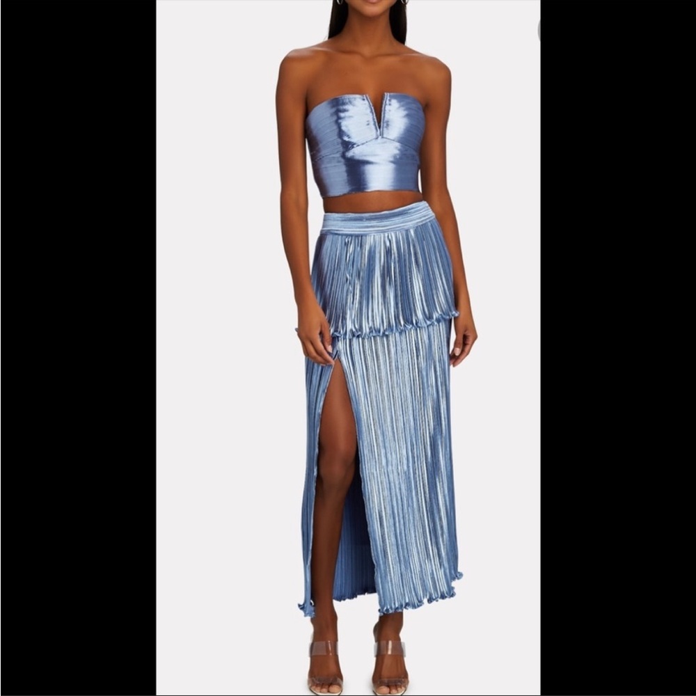 NWT blue metallic alma pleated skirt
